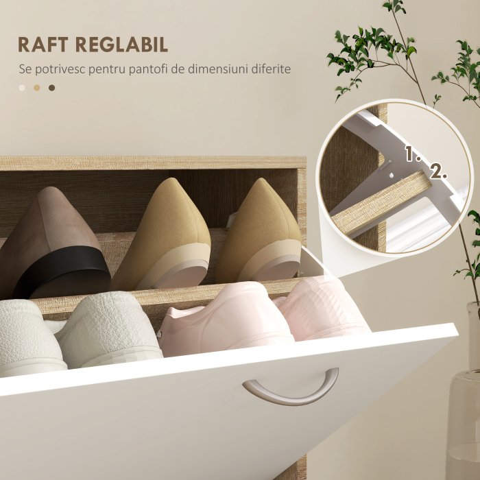  Set de Mobilier pentru Hol cu Raft pentru Pantofi, Oglinda si 2 rafturi Reglabile, 90x24x177 cm, Lemn Natural [6]