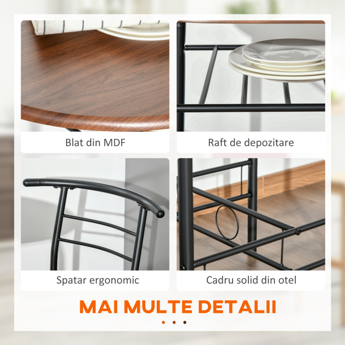  Set de Pranz 3 Piese Masa cu 2 Scaune Maro Lemn si Negru [7]
