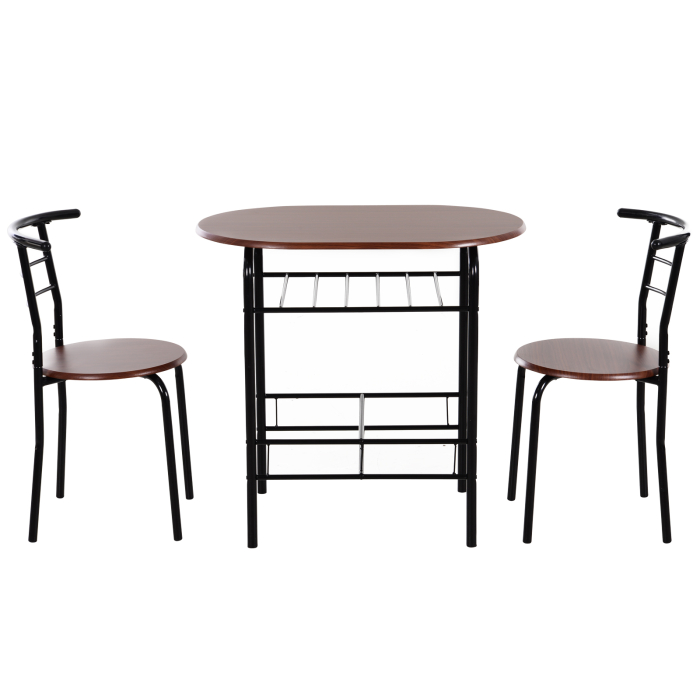  Set de Pranz 3 Piese Masa cu 2 Scaune Maro Lemn si Negru [4]