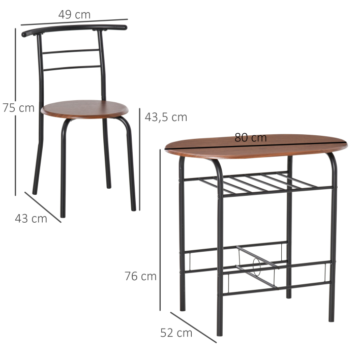  Set de Pranz 3 Piese Masa cu 2 Scaune Maro Lemn si Negru [3]