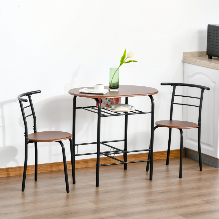  Set de Pranz 3 Piese Masa cu 2 Scaune Maro Lemn si Negru [2]