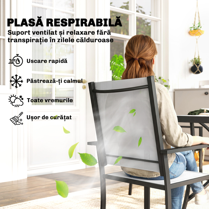  Set de Pranz Gradina cu Orificiu pentru Umbrela, Masa, Scaune pentru 4, Gri Deschis [6]