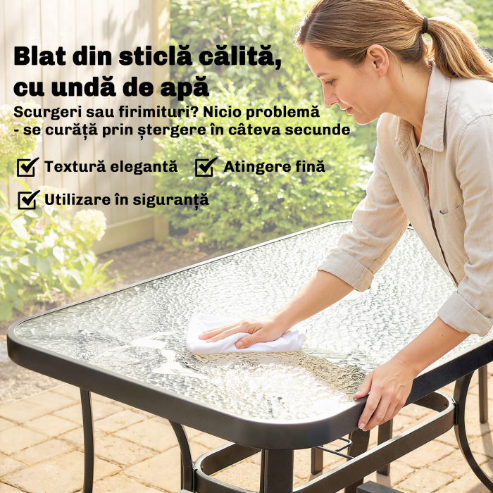  Set de Pranz Gradina cu Orificiu pentru Umbrela, Masa, Scaune pentru 4, Gri Deschis [7]