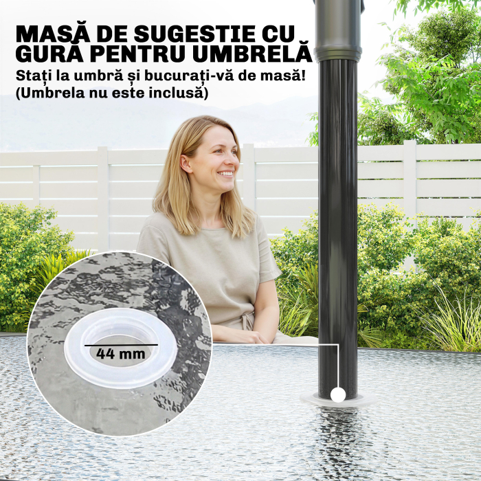  Set de Pranz Gradina cu Orificiu pentru Umbrela, Masa, Scaune pentru 4, Gri Deschis [4]