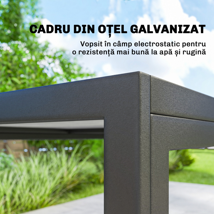  Set de Pranz pentru Exterior, 7 Piese pentru 6 Persoane, Masa cu Efect de Lemn si Scaune cu sezut Respirabil, Set Mobilier de Gradina cu Cadru din Otel Galvanizat, Negru [7]