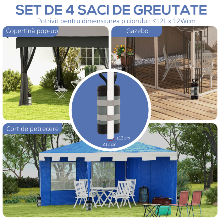  Set de saci pentru pavilioane, 4 bucati, 48 kg, fara nisip, cu curele de fixare, rezistent la intemperii, Negru [4]