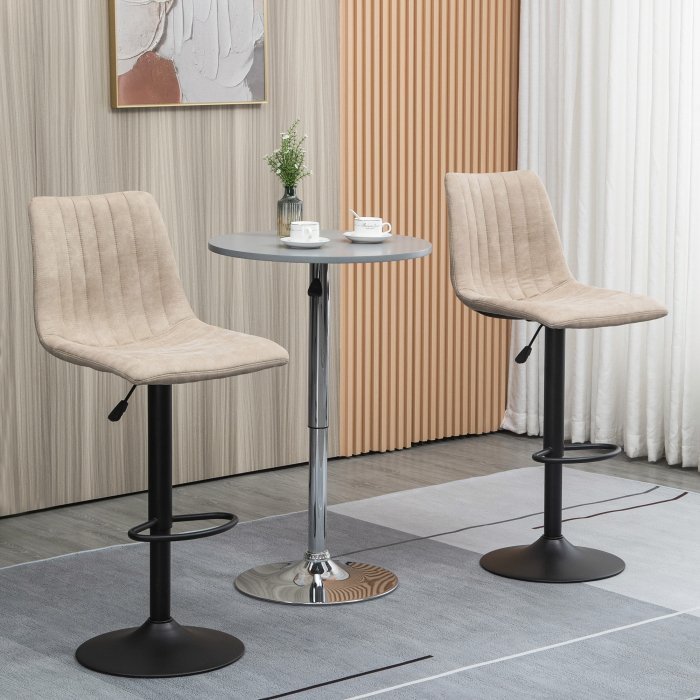  Set de scaune de bar reglabile pe inaltime 2 piese cu suport pentru picioare, otel si poliester, 47,5x57,5x95-116 cm, maro deschis [2]