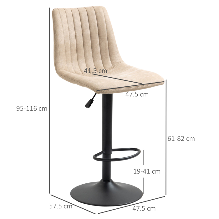  Set de scaune de bar reglabile pe inaltime 2 piese cu suport pentru picioare, otel si poliester, 47,5x57,5x95-116 cm, maro deschis [3]