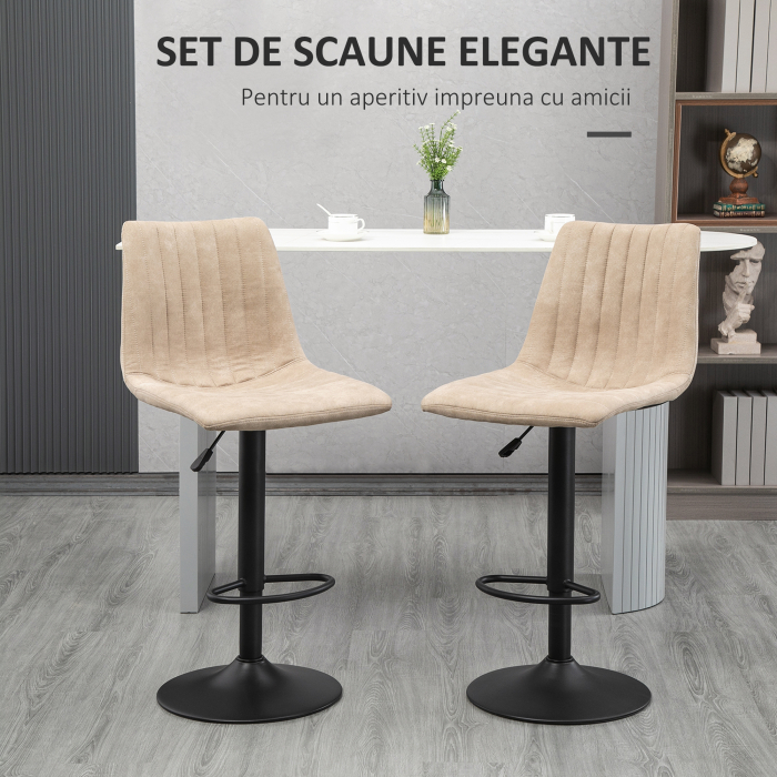  Set de scaune de bar reglabile pe inaltime 2 piese cu suport pentru picioare, otel si poliester, 47,5x57,5x95-116 cm, maro deschis [4]