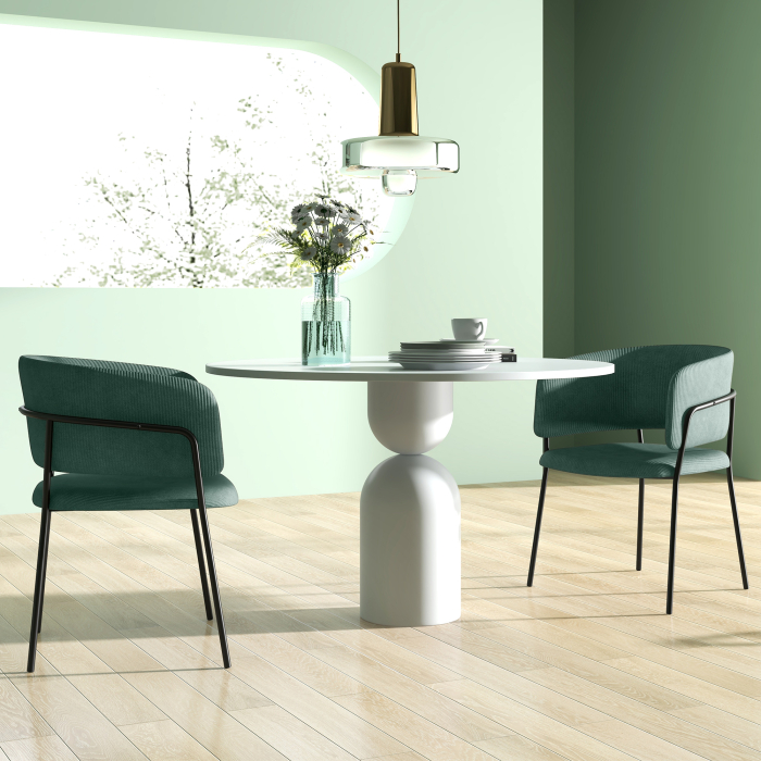  Set de Scaune, Scaune de Bucatarie Tapitate Moderne din Catifea cu Spate, Cotiera si Picioare Metalice, 57x53x73 cm, Verde [8]