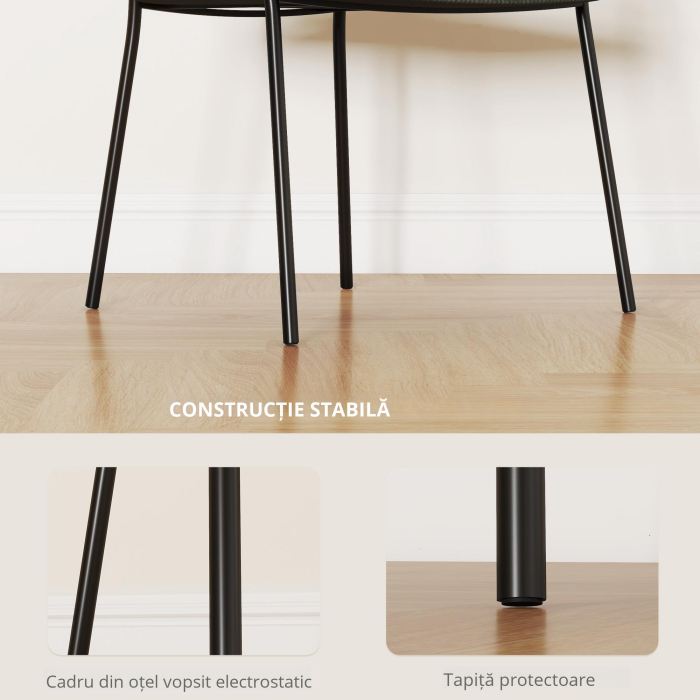  Set de Scaune, Scaune de Bucatarie Tapitate Moderne din Catifea cu Spate, Cotiera si Picioare Metalice, 57x53x73 cm, Verde [4]