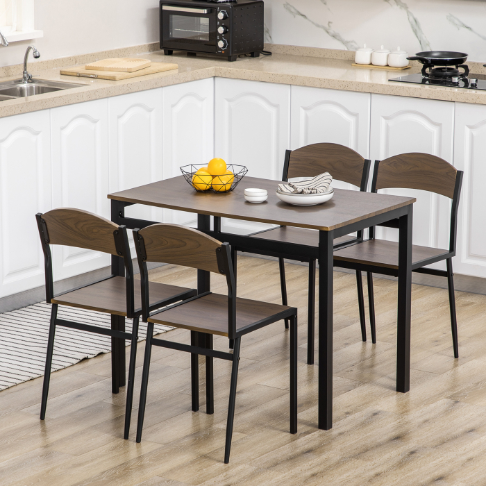  Set de sufragerie 5 piese cu 1 masa dreptunghiulara 100x63x76,5 cm si 4 scaune 45x40x82 cm, otel si MDF, maro negru [2]