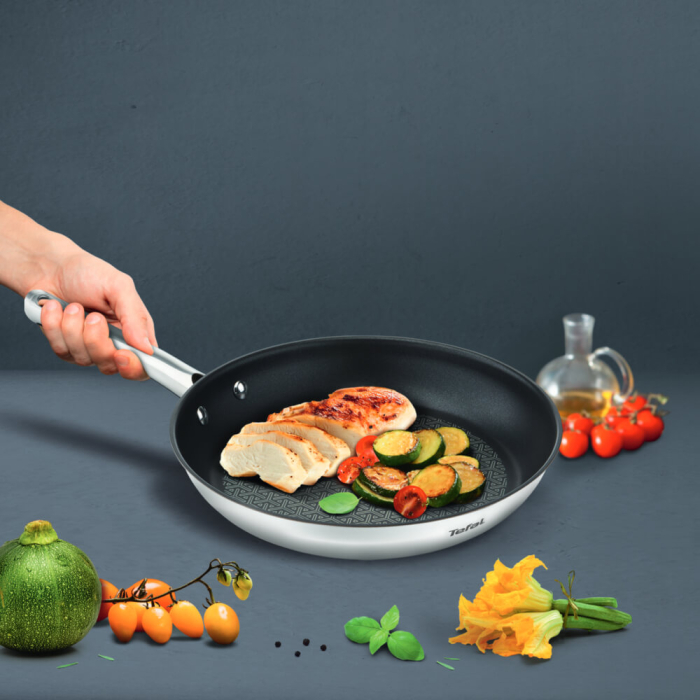 Set de tigai cu 3 piese Tefal Duetto G732S335 de 20/24/28 cm, inductie, invelis antiaderent, exterior inox, argintiu [8]