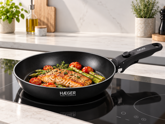 Set de tigai HAEGER EASY FIT, 20/24/28 cm, Maner detasabil, Strat antiaderent elvetian ILAG Ultimate, Compatibile cu toate tipurile de plita, Negru [3]