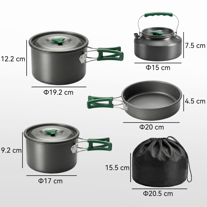  Set de Vase pentru Camping 4-5 Persoane, Kit Gatit din Aluminiu, Gri [3]