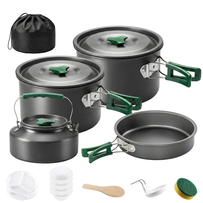  Set de Vase pentru Camping 4-5 Persoane, Kit Gatit din Aluminiu, Gri [6]