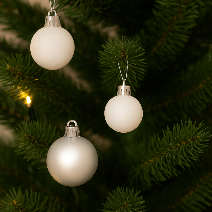 Set decoratiuni Craciun, 44 piese, cu globuri, ghirlanda si varf de brad, albastru si alb [2]