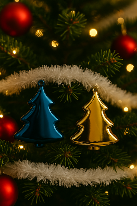 Set decoratiuni Craciun, 44 piese, cu globuri, ghirlanda si varf de brad, albastru si auriu [3]