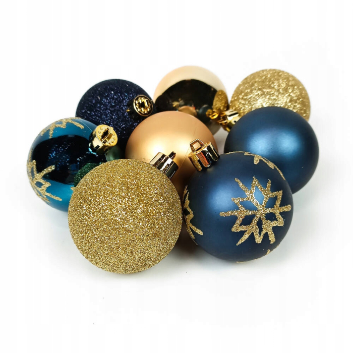Set decoratiuni Craciun, 44 piese, cu globuri, ghirlanda si varf de brad, albastru si auriu [2]
