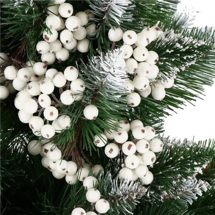 Set decorativ ramuri cu merisoare rosii artificiale inghetate, 15 cm, 200 boabe, alb [9]