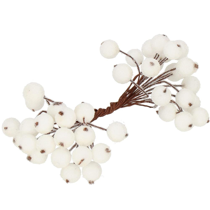 Set decorativ ramuri cu merisoare rosii artificiale inghetate, 15 cm, 200 boabe, alb [3]