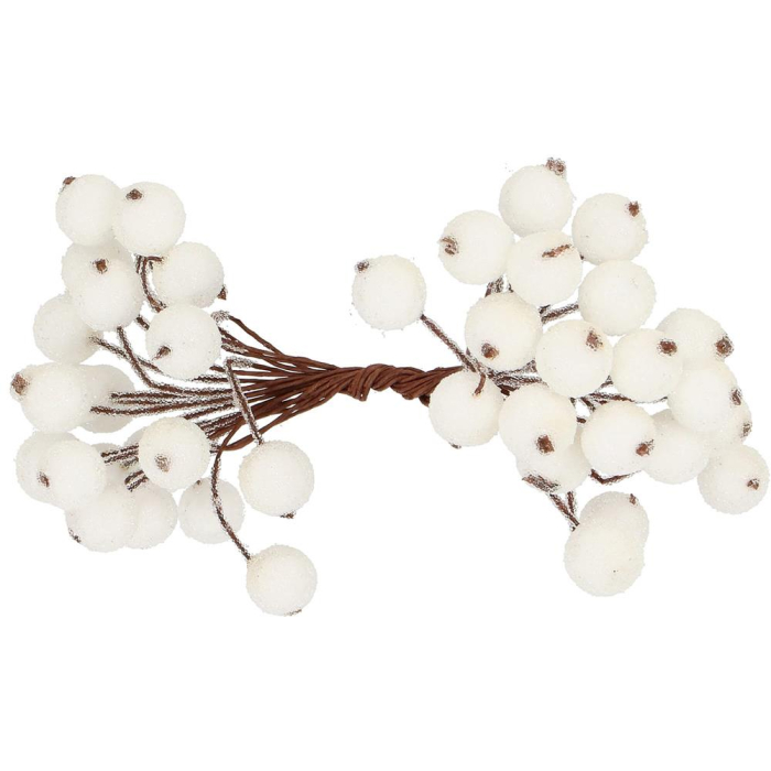 Set decorativ ramuri cu merisoare rosii artificiale inghetate, 15 cm, 200 boabe, alb [7]