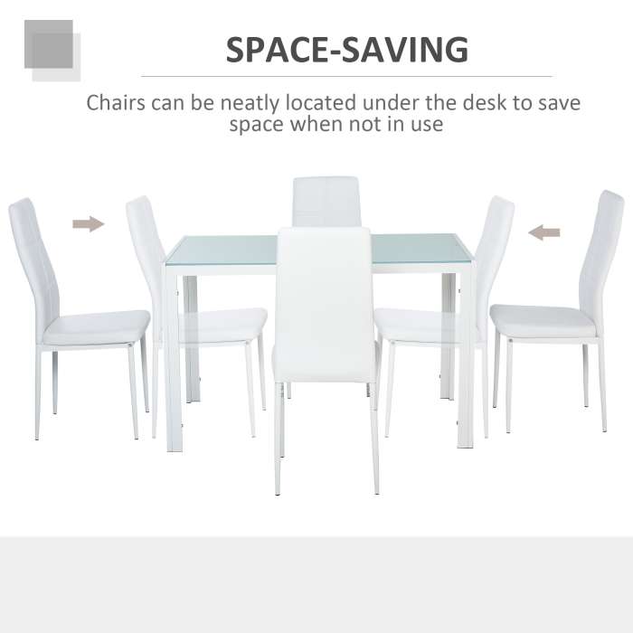  Set Dining Alb Modern - Masa + 4 Scaune Tapitate pentru 4 Persoane [5]