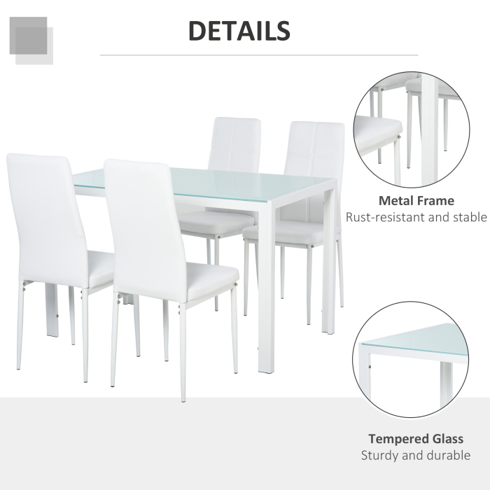  Set Dining Alb Modern - Masa + 4 Scaune Tapitate pentru 4 Persoane [7]