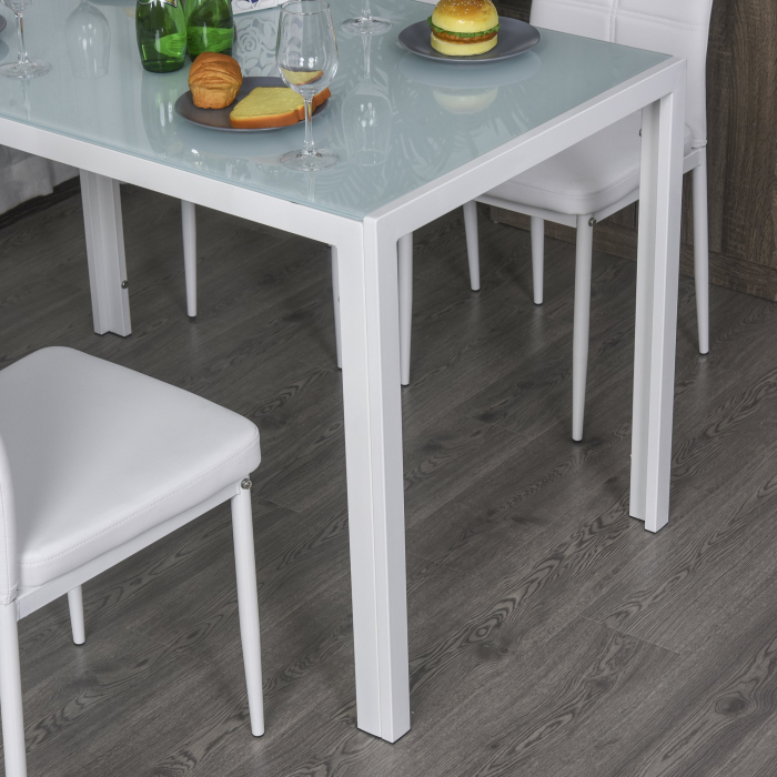  Set Dining Alb Modern - Masa + 4 Scaune Tapitate pentru 4 Persoane [8]