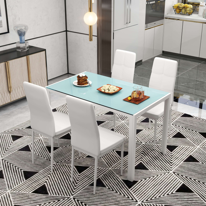 Set Dining Alb Modern - Masa + 4 Scaune Tapitate pentru 4 Persoane [2]