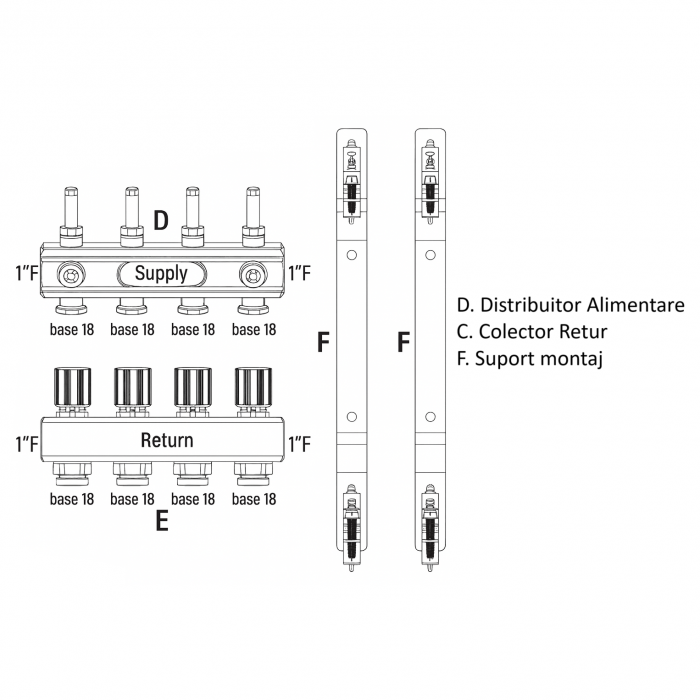 Set distribuitor-colector Giacomini R553KY068, 8 circuite, suporti de montaj, debitmetre, ventile micrometrice, eficienta si confort termic ridicat [4]
