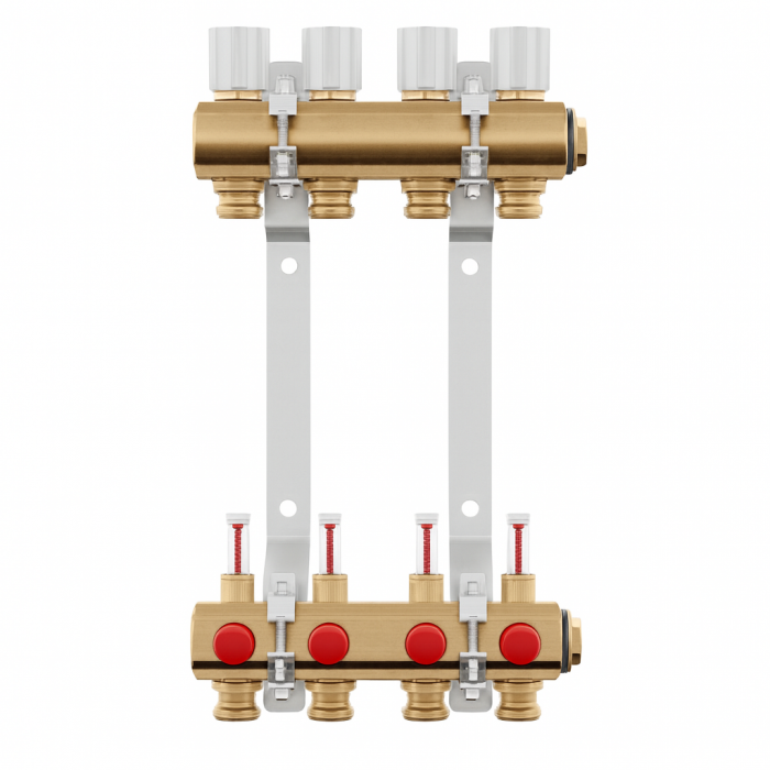 Set distribuitor-colector Giacomini R553KY068, 8 circuite, suporti de montaj, debitmetre, ventile micrometrice, eficienta si confort termic ridicat [1]