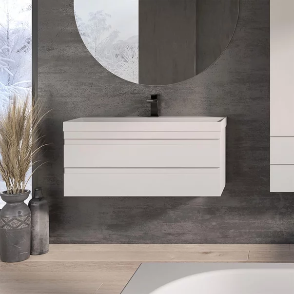 Set dulap baza suspendat KolpaSan Naomi alb cu lavoar 100 cm [3]