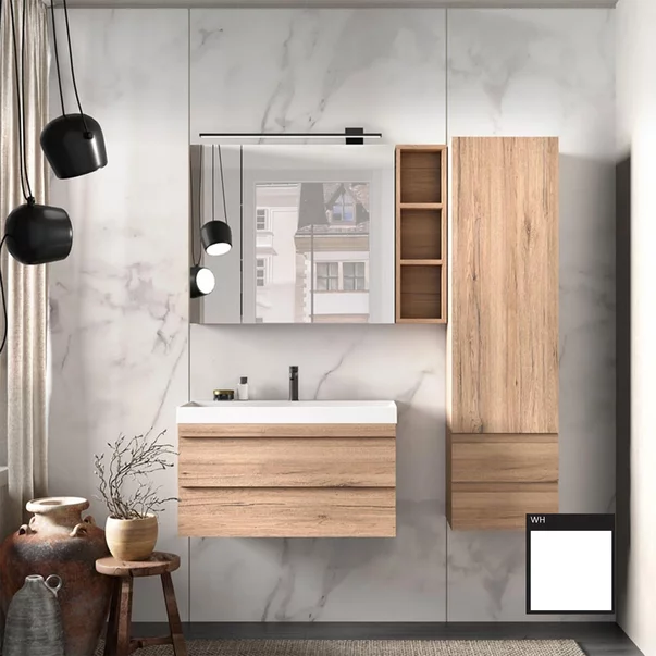 Set dulap baza suspendat KolpaSan Naomi alb cu lavoar 80 cm [4]