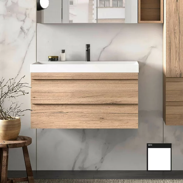 Set dulap baza suspendat KolpaSan Naomi alb cu lavoar 80 cm [2]