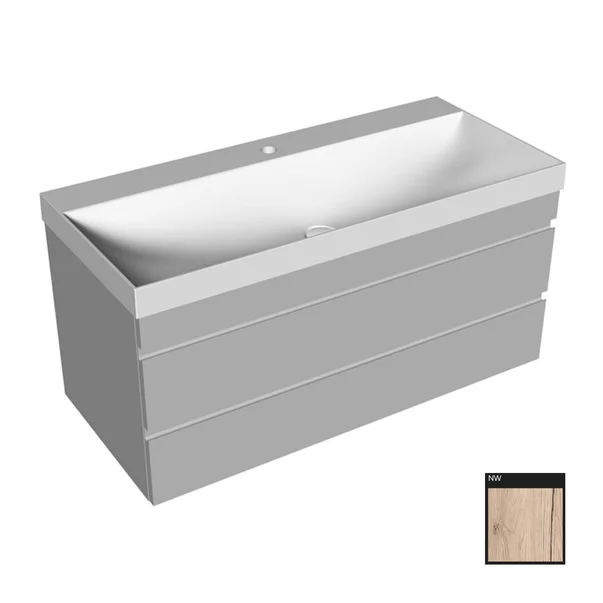 Set dulap baza suspendat KolpaSan Naomi finisaj lemn cu lavoar 100 cm [2]