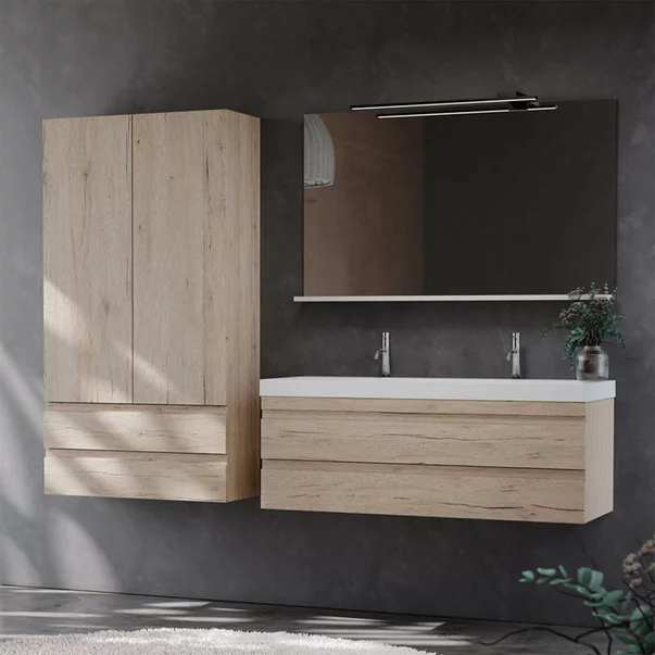 Set dulap baza suspendat KolpaSan Naomi finisaj lemn cu lavoar 120 cm [4]