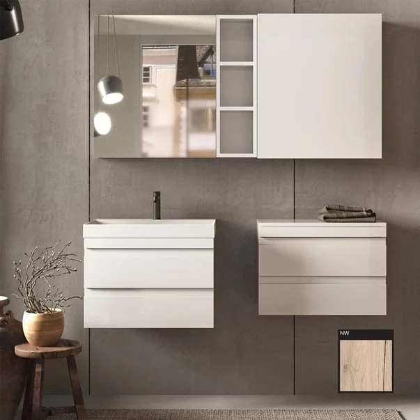 Set dulap baza suspendat KolpaSan Naomi finisaj lemn cu lavoar 60 cm [2]