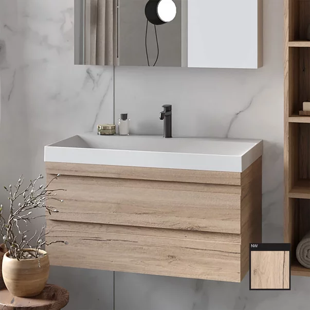 Set dulap baza suspendat KolpaSan Naomi finisaj lemn cu lavoar 70 cm [2]