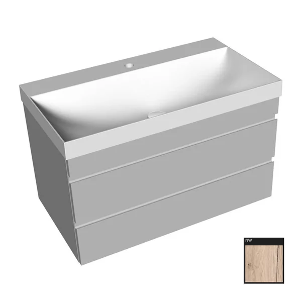 Set dulap baza suspendat KolpaSan Naomi finisaj lemn cu lavoar 80 cm [2]