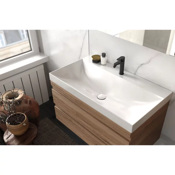 Set dulap baza suspendat KolpaSan Naomi finisaj lemn cu lavoar 80 cm [5]