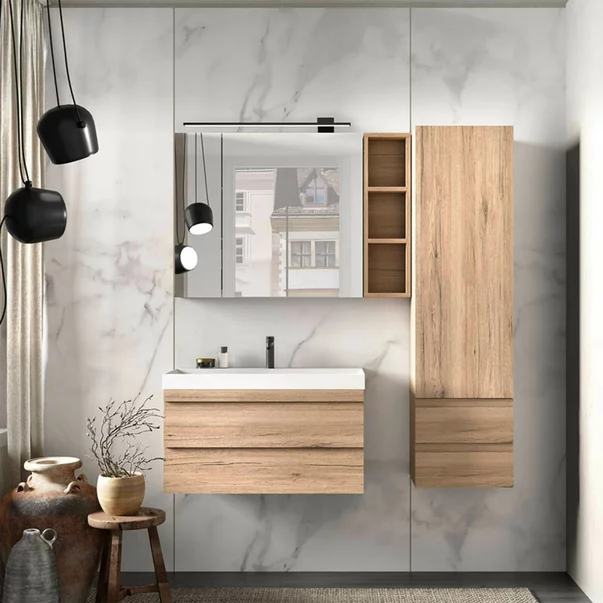 Set dulap baza suspendat KolpaSan Naomi finisaj lemn cu lavoar 80 cm [4]