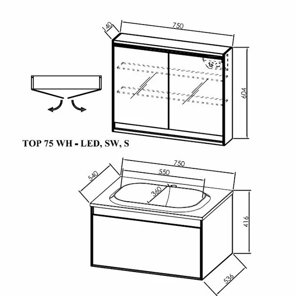 Set dulap suspendat si lavoar compozit KolpaSan Pandora mdf alb 75 cm [4]