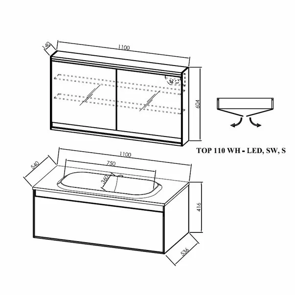 Set dulap suspendat si lavoar compozit KolpaSan Pandora mdf lemn 110 cm [3]