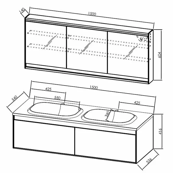 Set dulap suspendat si lavoar KolpaSan Pandora mdf negru 150 cm [4]