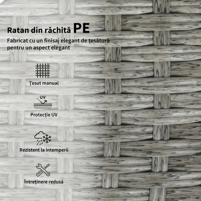  Set Exterior 6 Piese cu Canapea, 2 Scaune, Masa cu Blat din Sticla si 2 Suporturi pentru Picioare, Gri inchis [6]