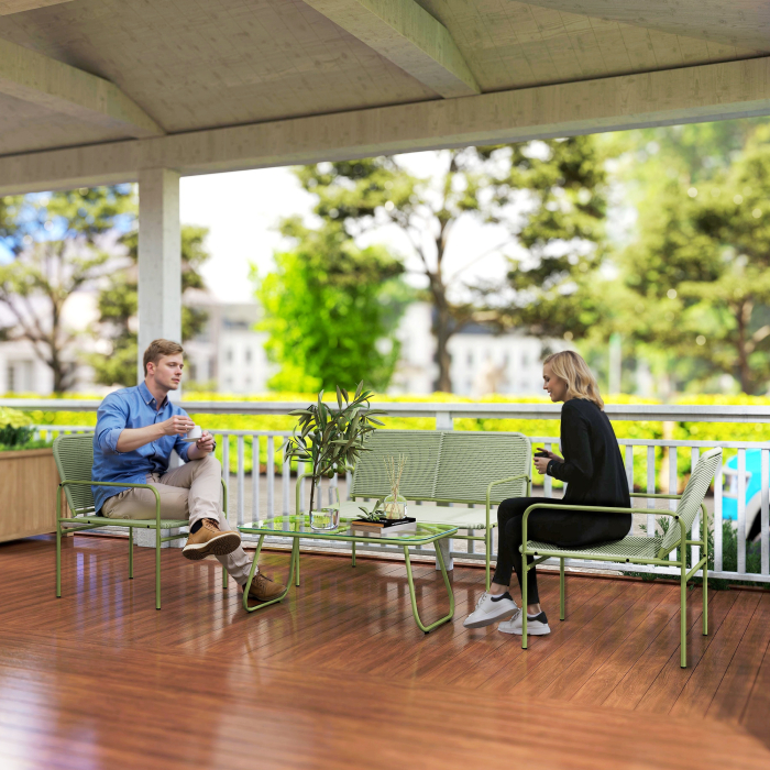  Set Exterior din Ratan PE cu Canapea, 2 Fotolii si Masuta cu Blat din Sticla, Verde [2]