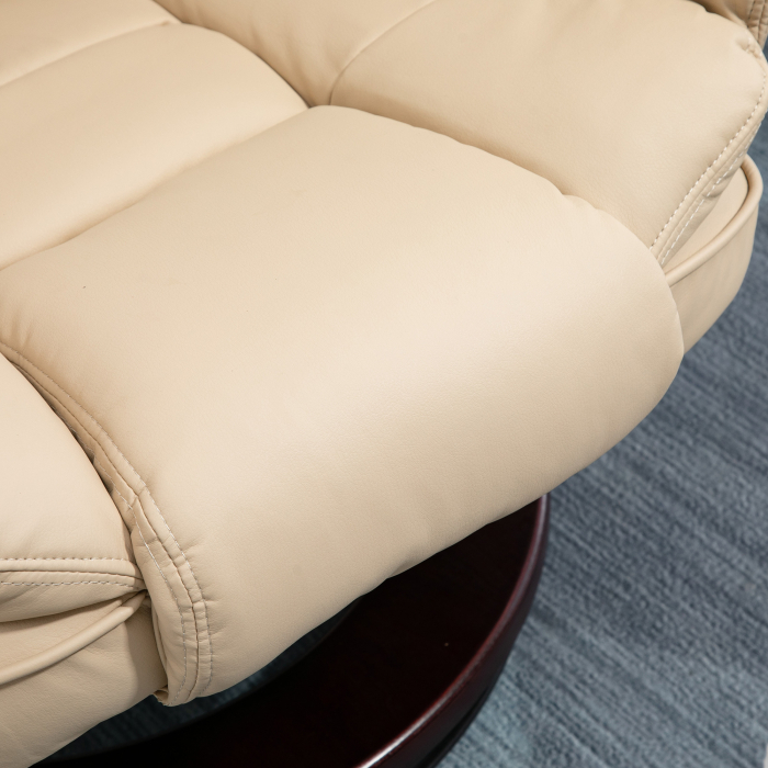  Set Fotoliu Relax & Pouf - Reclinabil, Rotativ 360° PU Bej [8]