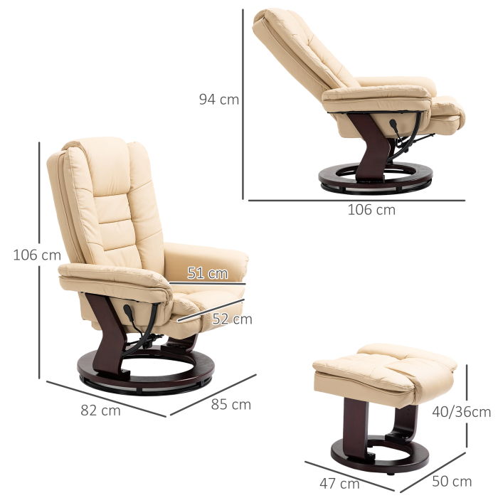  Set Fotoliu Relax & Pouf - Reclinabil, Rotativ 360° PU Bej [3]