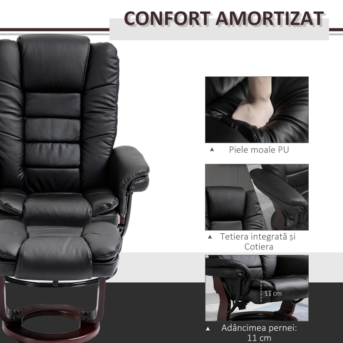  Set Fotoliu Relax si Taburet pentru Picioare, Pivotant la 360° si Inclinabil, Imitatie de piele PU [6]